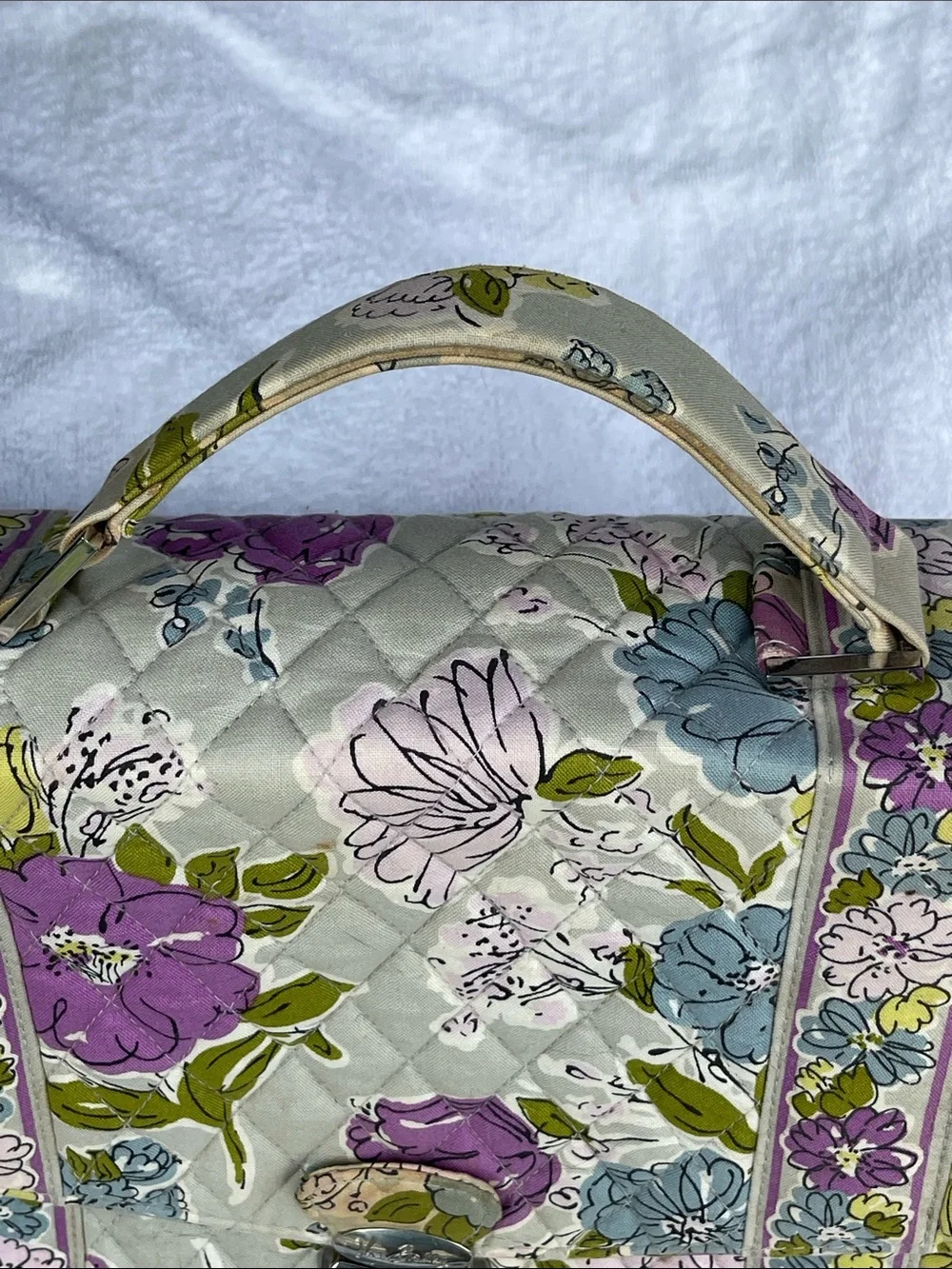 Vera Bradley Quilted Floral Laptop Satchel in Beige, Purple & Blue